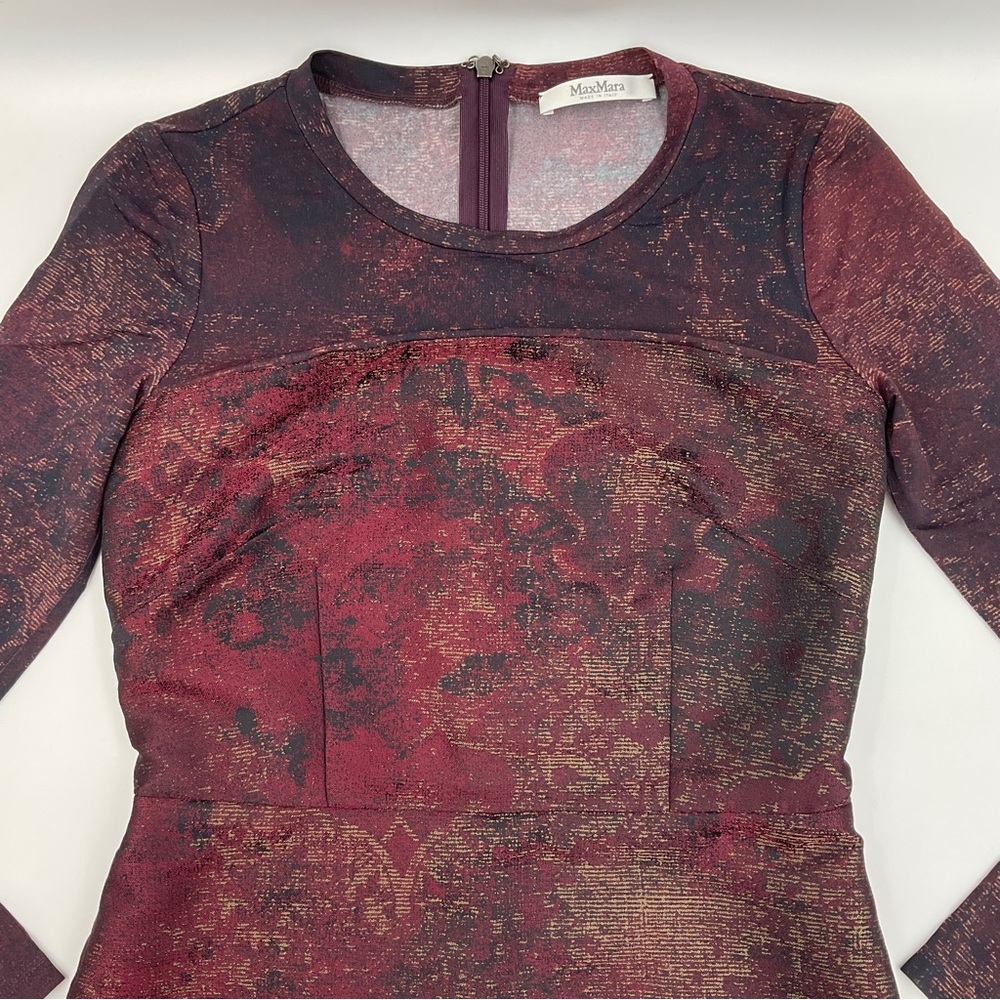 Max Mara Varna NWOT Jacquard Print Bordeaux Sheath Dress As Seen On TV 36 / US 2 - Picture 8 of 16